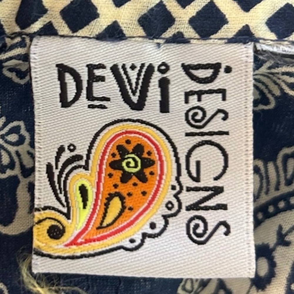 Devi Designs Paisley Wide Leg Pant Navy Cotton Tassel Pockets Casual Boho Soft - Picture 6 of 9